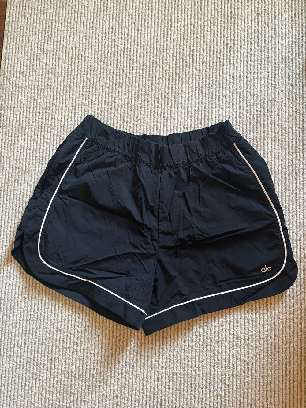 ALO Yoga Black Athletic Shorts with White Piping